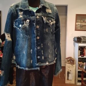 Live 4 Truth Classic Embellished Denim Jacket Graphic Silk Panel